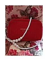 NEW Chanel Red Cosmetic/Makeup Bag w/ Chain, Box, Ribbon &amp; Charm NWOT - £70.36 GBP