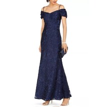 Tahari Womens 14 Navy Blue Velvet Burnout Off The Shoulder Gown Dress NW... - £88.54 GBP