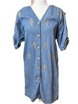 Vintage Y2K Denim ButtonUp Dress Embroidery Rhinestone Sz 6 Retro Downto... - $24.63