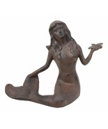 13&quot;L Cast Iron Large Nautical Siren Mermaid Holding Starfish Statue Rust... - $1,645.84 MXN