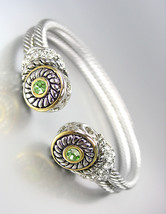 CLASSIC Designer Style Double Silver Cables Peridot Green CZ Crystals Bracelet - $29.99