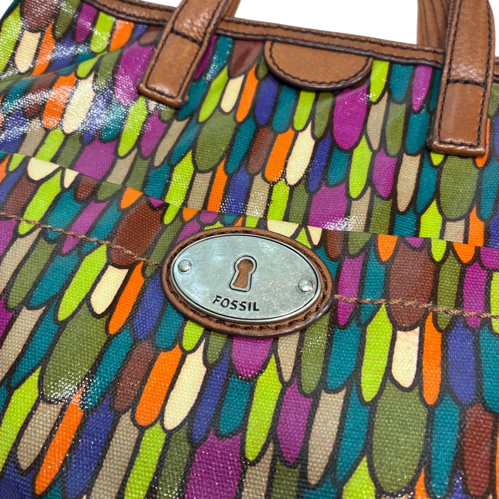 Fossil Calypso Key-Per ZB5125 Multi Feather PVC Coated Textile Crossbody Bag Item image 3
