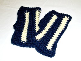 Fingerless Gloves, Crochet, Handmade, Mittens, Navy-Yellow  - $12.00