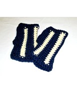 Fingerless Gloves, Crochet, Handmade, Mittens, Navy-Yellow  - £9.39 GBP