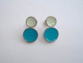 Turquoise Blue Aqua Mint Dot Enamel Earrings Silver Unique Handmade Pier... - $50.00