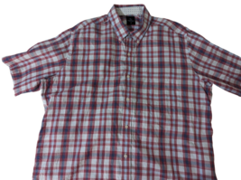 Tailorbyrd Collection Red White Blue Button Up Plaid Shirt short sleeve XL men - £15.48 GBP