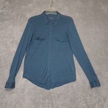 Eileen Fisher Womens Size S Shirt Top Blue Silk Cotton Button Up Long Sleeve - £21.60 GBP