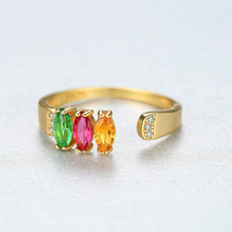 Colorful Oval Cut Gemstones Open Ring w/Diamond Women Promise Band 18K Yellow GP - £42.03 GBP