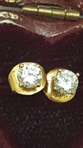 Estate Vintage  .50ct  Round Cut Cubic Zirconia  14k Yellow Gold  Earrin... - £179.32 GBP