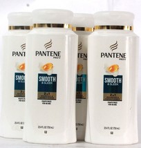4 Ct Pantene 25.4 Oz Smooth & Sleek Fights Frizz 2 In 1 Shampoo & Conditioner
