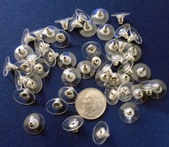 50 Disk earring backs clutches clear plastic no pitch disk silver plated fpe010 - £2.28 GBP