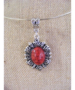 TURQUOISE RED OVAL CABOCHON PENDANT  LARGE BAIL TIBETAN SILVER SETTING - £5.34 GBP