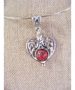 BRIGHT RED TURQUOISE HEART SHAPED PENDANT  LARGE BAIL TIBETAN SILVER SET... - £5.34 GBP