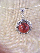 Turquoise Red Round Cabochon Pendant  Large Bail Tibetan Silver Setting - $6.79