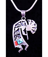 Richard Begay Navajo Turquoise, Coral Sterling Kokopelli Overlay Pendant... - £383.69 GBP