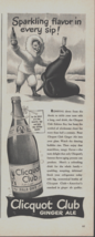 1943 Clicquot Club Ginger Ale Seal &amp; Eskimo Boy W/ Soda Print Ad Adverti... - £4.84 GBP