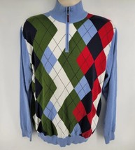 Brooks Brothers 1/4 Zip Argyle Diamond Plaid Blue Pullover Sweater Size XL - £58.22 GBP