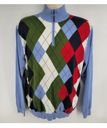 Brooks Brothers 1/4 Zip Argyle Diamond Plaid Blue Pullover Sweater Size XL - £59.12 GBP