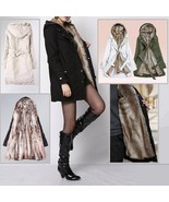 Warm Thick Faux Rabbit Fur Lined Winter Hooded Parka Coat w/ Belt Front ... - £91.38 GBP