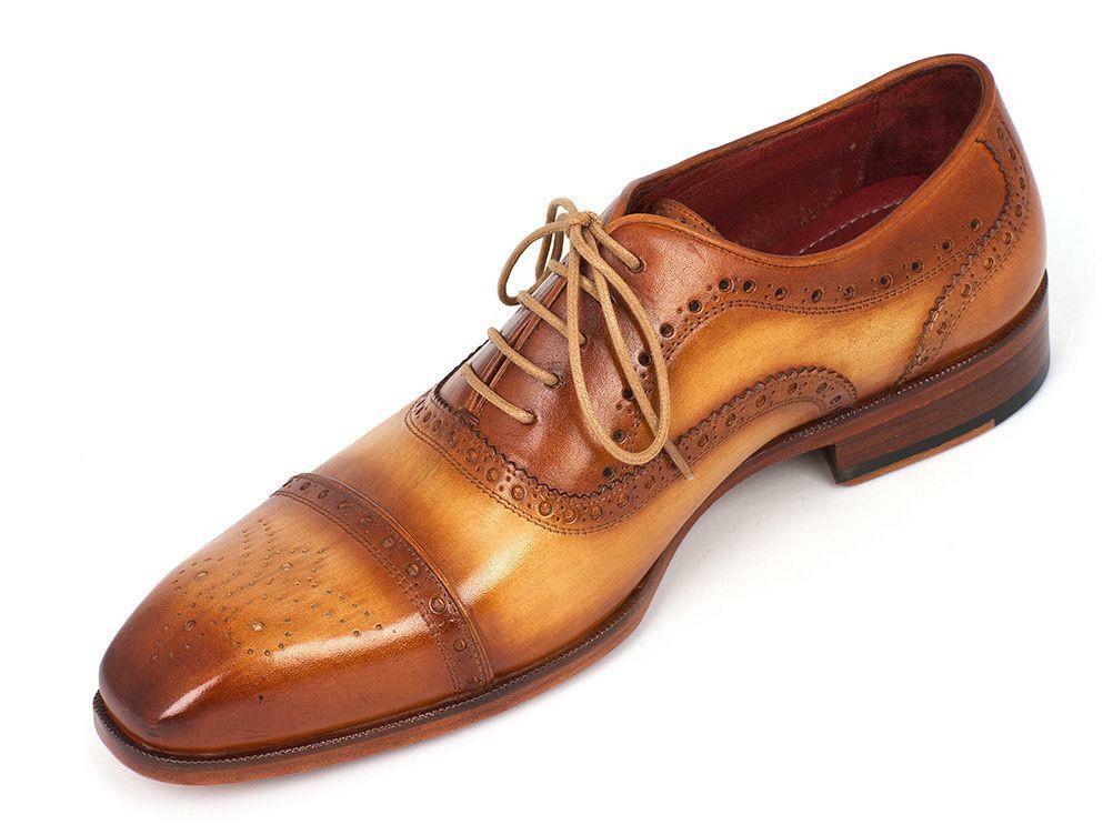 New Men's Brown Color Burnished Brogues Toe Oxford Genuine Leather Shoes 2019