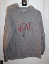 Rae Dunn Gray Hooded Pullover Top Love Embroidery Size Adult Small - £23.28 GBP