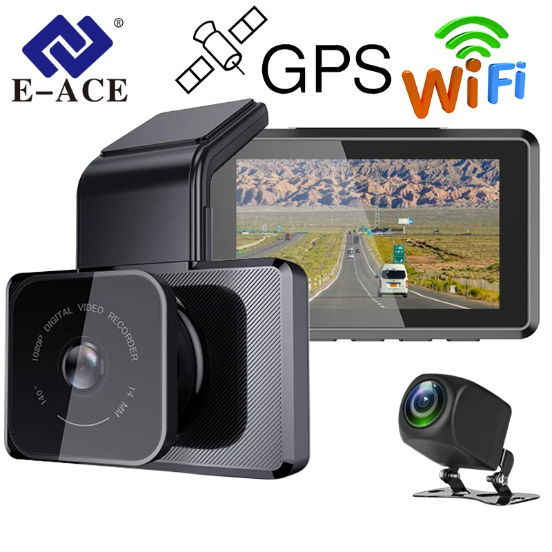 E-ACE Dvr Dash Cam Full HD 1080P 3.0’’ Driving Camera Built In GPS WiFi Rear - £75.94 GBP+