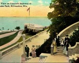 Vtg Postcard 1912 View on Concrete Stairway at Lake Park Milwaukee, WI - £11.86 GBP