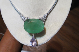 Huge Estate 122 ct Emerald, kunzite &amp; Diamond 14k gold platinum necklace choker - £39,112.93 GBP