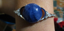 Estate cabochon 40 ct Blue Tanzanite Diamond &amp; 14k gold bracelet bangle 6.4 in - £7,161.11 GBP