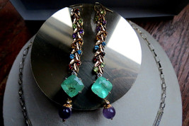 New 18.42 carat  Natural Colombian Emerald dangle 14k gold &amp; gemstone earrings - £7,120.92 GBP