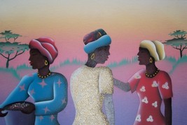 Signed W. Harper &quot;African Women At The Market&quot; Painting - £680.65 GBP
