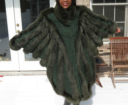 Mint Unique Full Length Green Fox Fur Coat Jacket S-L 4-14/16 - £1,503.58 GBP