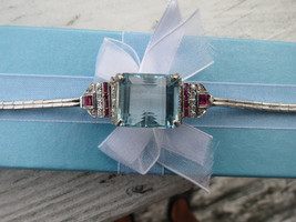 New Custom VVS 17+ ct aquamarine Diamonds ruby 14k white gold bracelet b... - £7,784.91 GBP