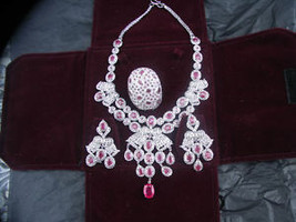 genuine 90 carat Diamond &amp; ruby necklace earring &amp; Ring - £7,784.91 GBP
