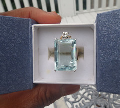 Estate Huge blue 22.30 carat Aquamarine &amp; .25 diamond 14k yellow gold ri... - £4,494.48 GBP