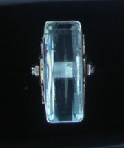 Estate Huge 20.70 carat Aquamarine &amp; diamond 14k yellow gold &amp; SS ring S... - £4,286.60 GBP