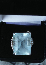 Estate Huge 34.6 carat Aquamarine &amp; diamond 14k yellow gold &amp; SS ring Sz... - £2,346.76 GBP
