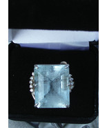 Estate Huge 34.6 carat Aquamarine & diamond 14k yellow gold & SS ring Sz 5.5 - $2,969.99