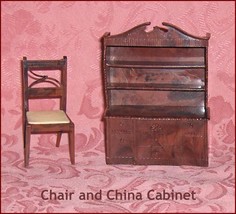 Renwal   China Cabinet and Chair Hard Plastic   Dollhouse Furniture - £8.29 GBP