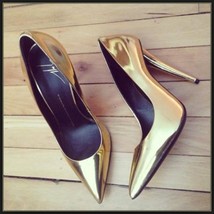 PU Leather Metallic Gold Mirror Pointed Toe High Heel Stiletto Classic Pumps  