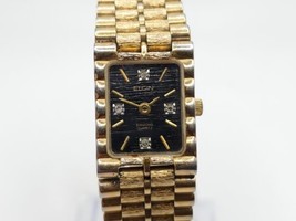 Vintage Elgin Diamon Quartz Watch Women New Battery Black Dial Gold Tone... - £31.94 GBP