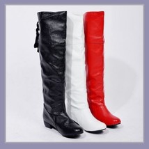 PU Leather Tall Knee High Back Tassel Lace Up Motorcycle Boots Sized 4 - 16  - £100.18 GBP