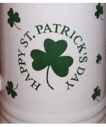 ST. PATRICKS DAY CLOVER LEAF LARGE WHITE CERAMIC STEIN - $27.09