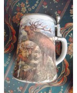 BMF German beer stein with lid, elk and forest transfer decorations ORIG... - $63.35