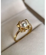 £420 Otsuki Pearl 7mm White Japanese Akoya Pearl Ring, Pink Overtone, Da... - $97.00