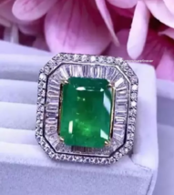 Exclusive Art Deco Design Green 11.28CT Emerald &amp; White 3.12CT CZ Royal Ring - £383.87 GBP