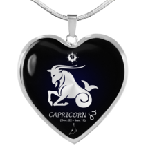 Capricorn Horoscope Zodiac Necklace Stainless Steel or 18k Gold Heart 18... - $37.95+