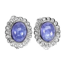 Unheated Oval Natural Blue Tanzanite 8x6mm White Topaz 925 Silver Earrings - £98.69 GBP