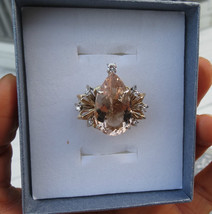 New Huge14.72 carat Morganite &amp;0.3 Carat diamond 14k White &amp;yellow gold ring 6.8 - £3,915.21 GBP