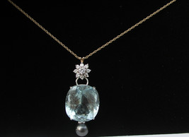 Huge 14k yellow gold &amp; 60.5 carat aquamarine, diamond tahitian pearl necklace - £13,378.40 GBP